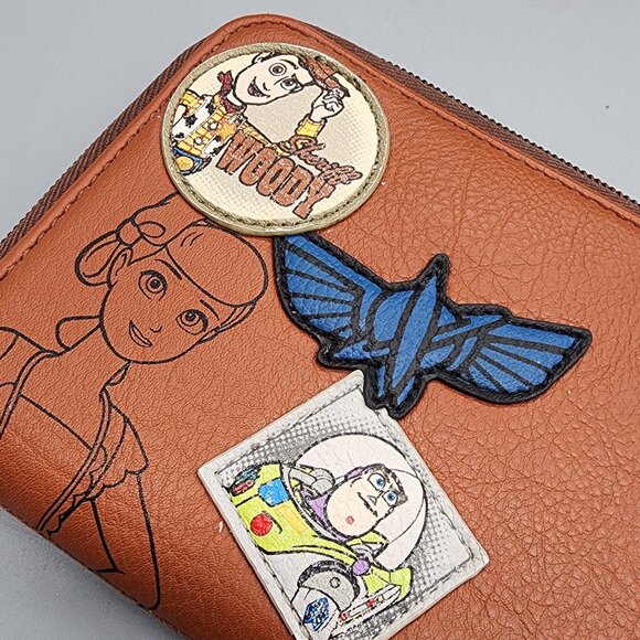 Disney Loungefly Toy Story Brown Zip Wallet Bo Peep Woody Buzz Lightyear Patch - Picture 6 of 7